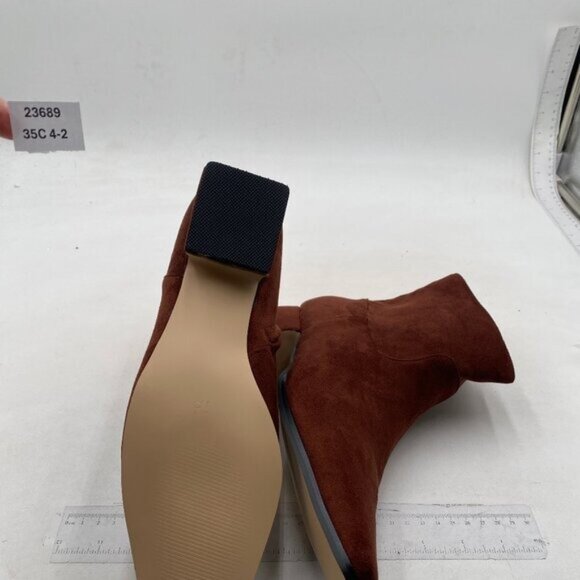 FOWT Women Closed Square Toe Booties Low Chunky Block Heels Side Zipper Brown - Picture 7 of 8